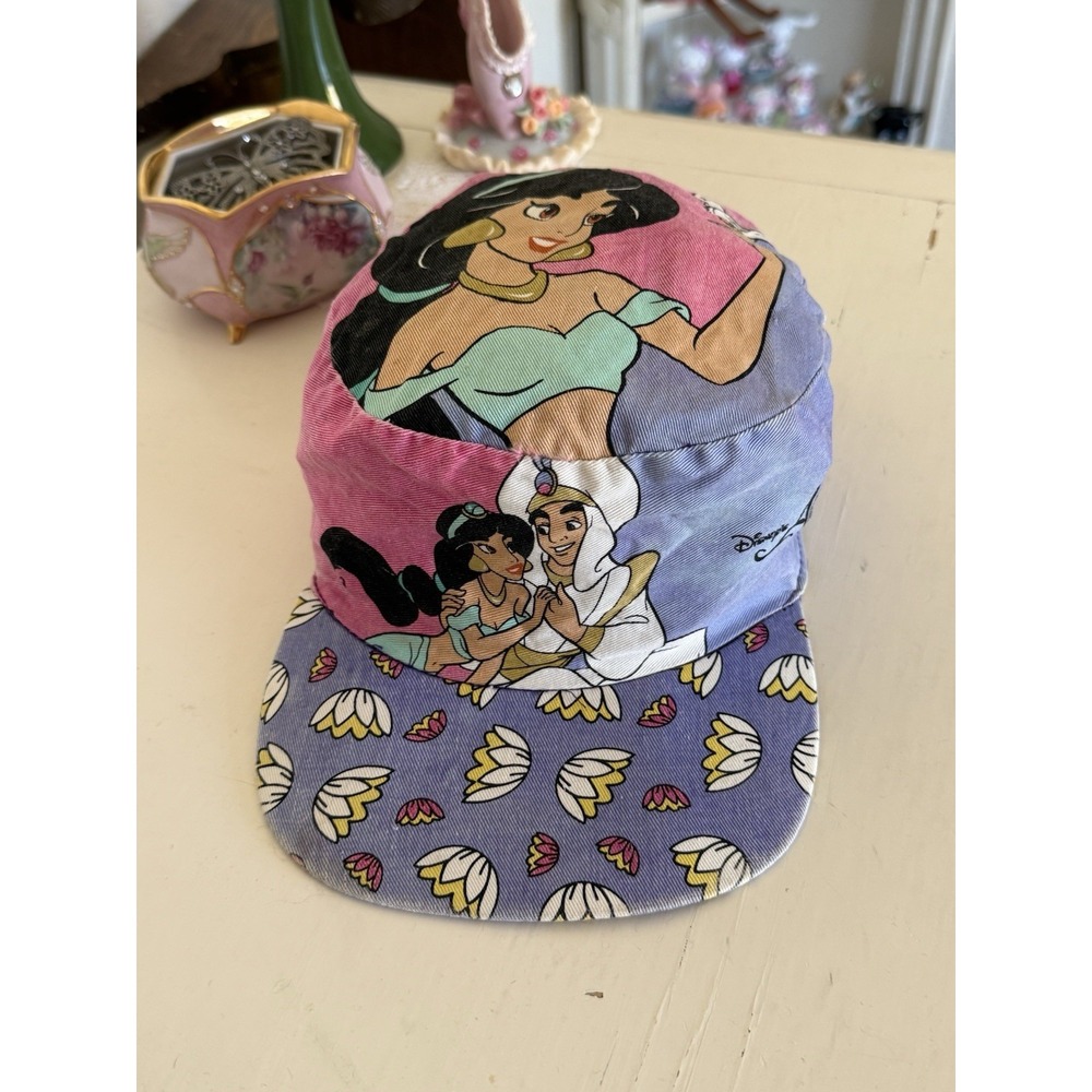 Vintage Disney Aladdin Jasmine Hat Army Cap One Size Pink Blue Denim 90s Girls